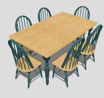 地中海风格木质餐桌SU模型下载_sketchup草图大师SKP模型