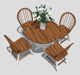 地中海木质餐桌和花瓶SU模型下载_sketchup草图大师SKP模型