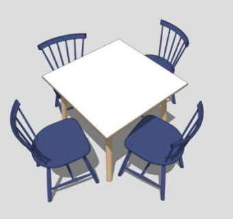 深蓝色地中海餐桌椅SU模型下载_sketchup草图大师SKP模型