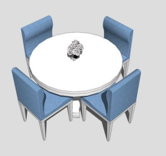 地中海风格淡蓝色餐桌椅SU模型下载_sketchup草图大师SKP模型