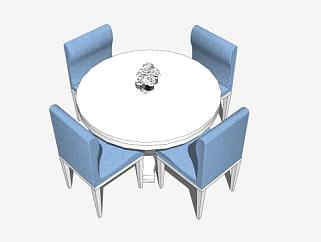 地中海风格淡蓝色餐桌椅SU模型下载_sketchup草图大师SKP模型