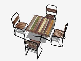 地中海风格木质餐桌椅SU模型下载_sketchup草图大师SKP模型