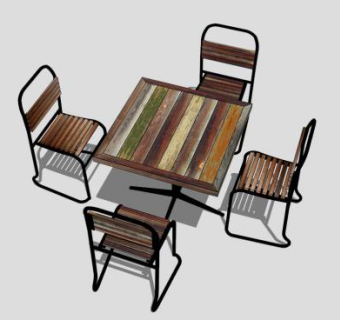 地中海风格木质餐桌椅SU模型下载_sketchup草图大师SKP模型