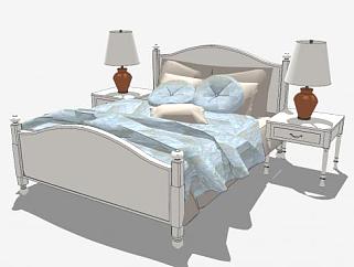 地中海风格双人床和一对床头柜SU模型下载_sketchup...