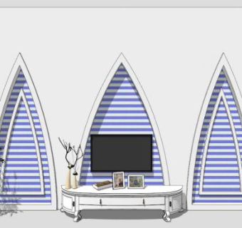 地中海风格电视柜电视背景墙SU模型下载_sketchup草图大师SKP模型