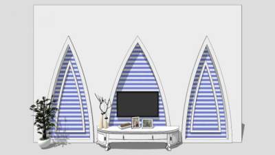 地中海风格电视柜电视背景墙SU模型下载_sketchup草图大师SKP模型