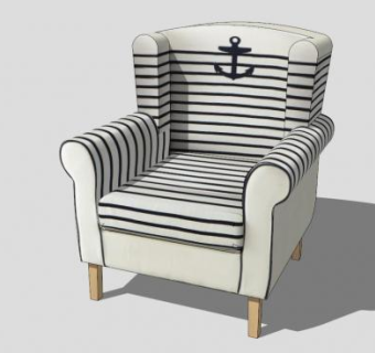 地中海灰白色单人沙发SU模型下载_sketchup草图大师SKP模型