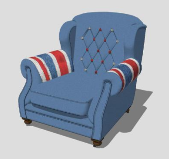深蓝色地中海风格单人沙发SU模型下载_sketchup草图大师SKP模型