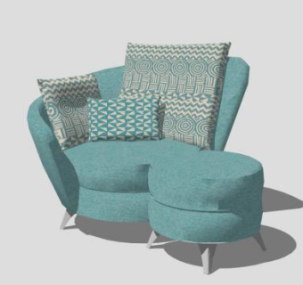 地中海风格单人沙发沙发凳SU模型下载_sketchup草图大师SKP模型