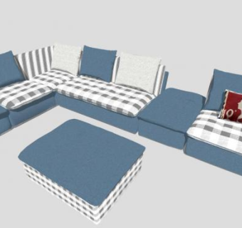 地中海蓝色多人沙发SU模型下载_sketchup草图大师SKP模型