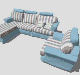 家具地中海淡蓝色沙发组合SU模型下载_sketchup草图大师SKP模型