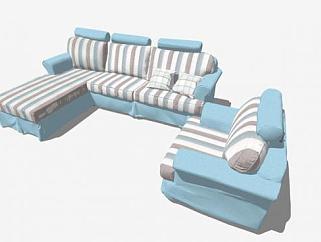 家具地中海淡蓝色沙发组合SU模型下载_sketchup草图大师SKP模型