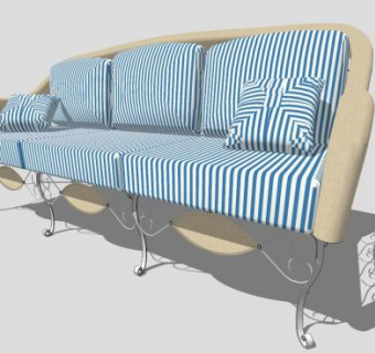 地中海风格木质三人沙发SU模型下载_sketchup草图大师SKP模型