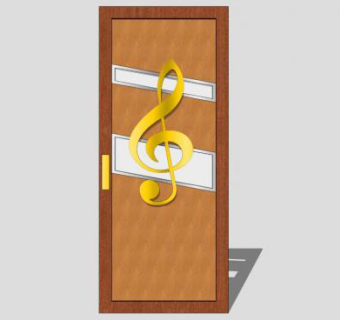 音乐室木质单开门SU模型下载_sketchup草图大师SKP模型