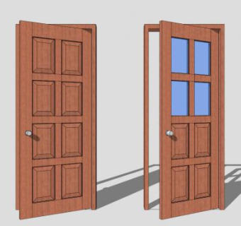 两个方格木门单开门SU模型下载_sketchup草图大师SKP模型