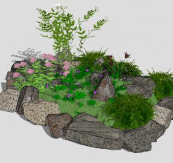 假山花池景观小品SU模型下载_sketchup草图大师SKP模型