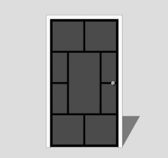 现代灰色方格单开门SU模型下载_sketchup草图大师SKP模型