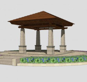 东南亚风格小景亭子SU模型下载_sketchup草图大师SKP模型