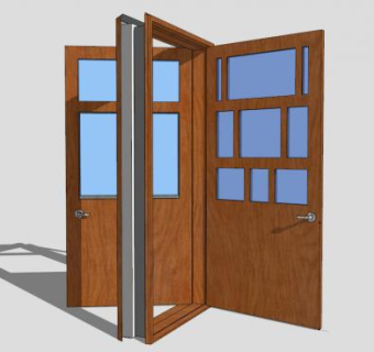 现代方格玻璃木质单开室内门SU模型下载_sketchup草图大师SKP模型