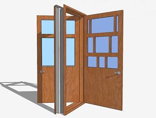 现代方格玻璃木质单开室内门SU模型下载_sketchup草图大师SKP模型