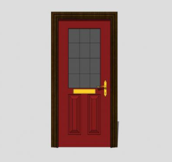 红色室内单开门复合门SU模型下载_sketchup草图大师SKP模型