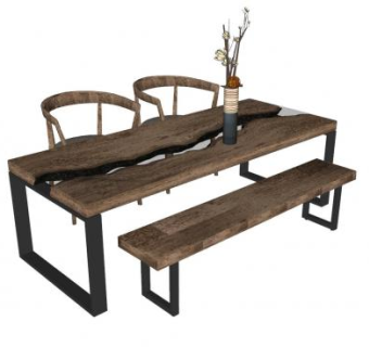 木裂纹桌椅家具SU模型下载_sketchup草图大师SKP模型