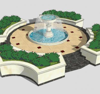 花坛和喷泉水池SU模型下载_sketchup草图大师SKP模型