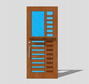 现代创意木单开室内门SU模型下载_sketchup草图大师SKP模型