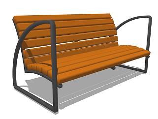公园的木制铁边长椅SU模型下载_sketchup草图大师SKP模型