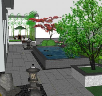 中式庭院景观别墅SU模型下载_sketchup草图大师SKP模型