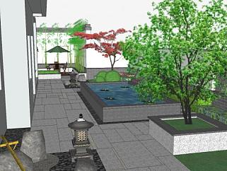 中式庭院景观别墅SU模型下载_sketchup草图大师SKP模型