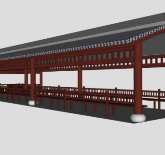 中式走廊廊亭连廊SU模型下载_sketchup草图大师SKP模型