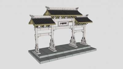 古建牌坊门楼SU模型下载_sketchup草图大师SKP模型