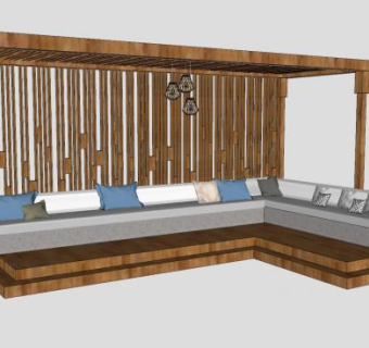 廊架和木质沙发SU模型下载_sketchup草图大师SKP模型