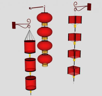 装饰红灯笼挂饰SU模型下载_sketchup草图大师SKP模型