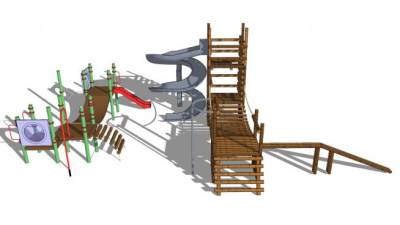 木头麻绳吊桥儿童游乐设施的SU模型下载_sketchup草图大师SKP模型