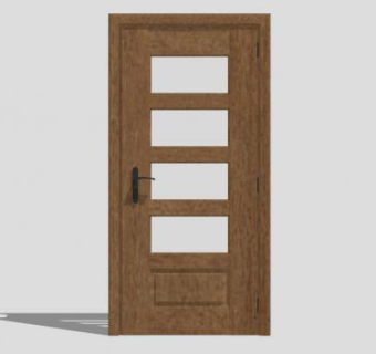 室内方格木单开门复合门SU模型下载_sketchup草图大师SKP模型