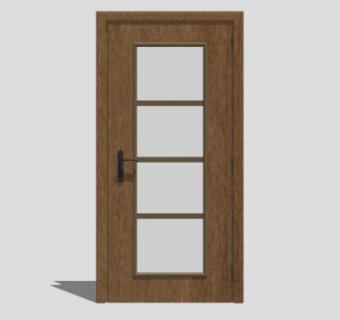 室内方格木单开门SU模型下载_sketchup草图大师SKP模型