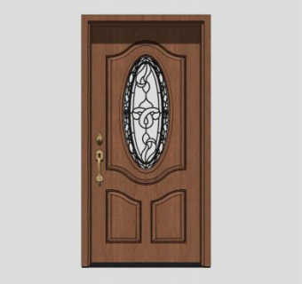 欧式华丽花纹单开门复合门SU模型下载_sketchup草图大师SKP模型