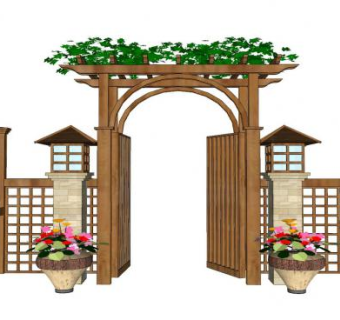 乡村木质门栏栅sketchup模型下载_sketchup草图大师SKP模型
