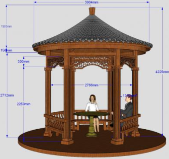 中式圆顶亭子凉亭SU模型下载_sketchup草图大师SKP模型