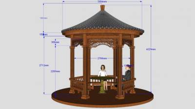 中式圆顶亭子凉亭SU模型下载_sketchup草图大师SKP模型