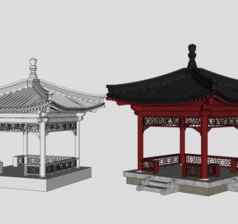 中式古建亭子六角亭SU模型下载_sketchup草图大师SKP模型