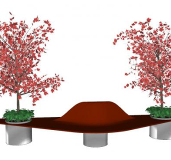 景观长椅带树的长凳景观座椅SU模型下载_sketchup草图大师SKP模型