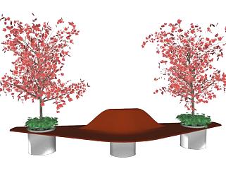 景观长椅带树的长凳景观座椅SU模型下载_sketchup草图大师SKP模型