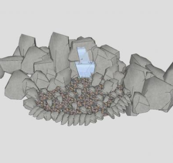 碎石小景观流水SU模型下载_sketchup草图大师SKP模型