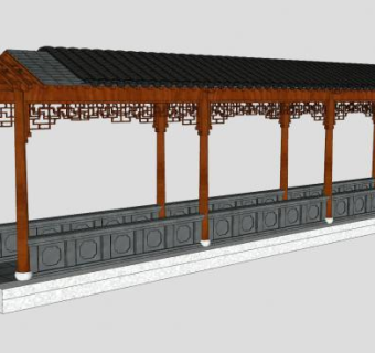 中式走廊廊架廊道SU模型下载_sketchup草图大师SKP模型