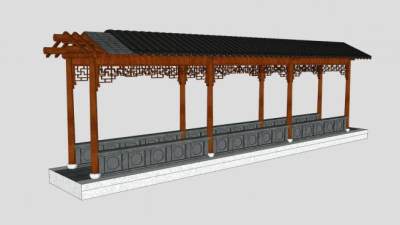 中式走廊廊架廊道SU模型下载_sketchup草图大师SKP模型