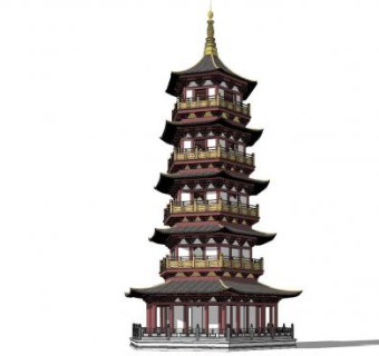 中式古建宝塔镇妖塔SU模型下载_sketchup草图大师SKP模型