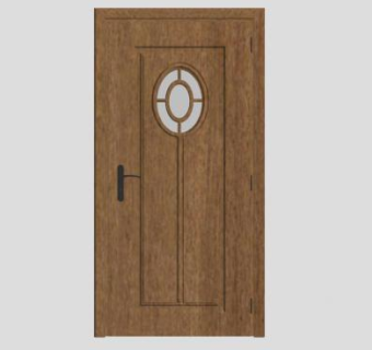 木质椭圆形玻璃单开门SU模型下载_sketchup草图大师SKP模型